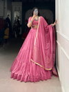 Pink Colour Pure Chanderi Plain Lehenga With Blouse Dupatta Exporters In India